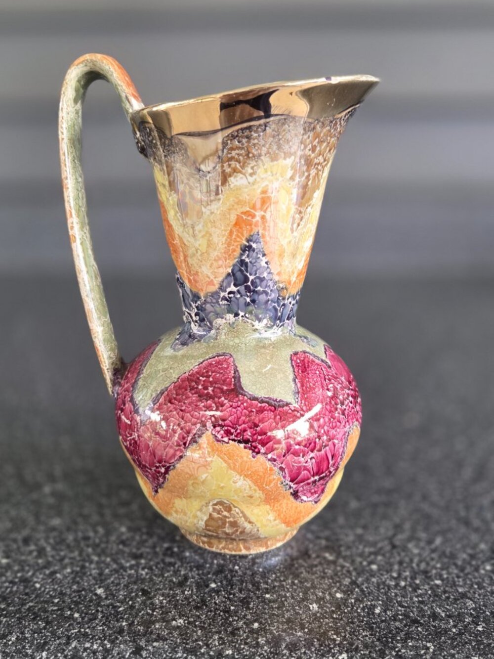 Lusterware Multicolored Vintage Pitcher Western Germany Art Deco Nouveau 6 3/4"